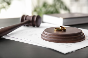 gavel and wedding rings